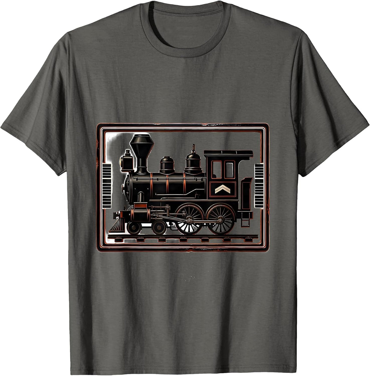 Steam Locomotive Silhouette Vintage Train Enthusiast T-Shirt - Asphalt Grey