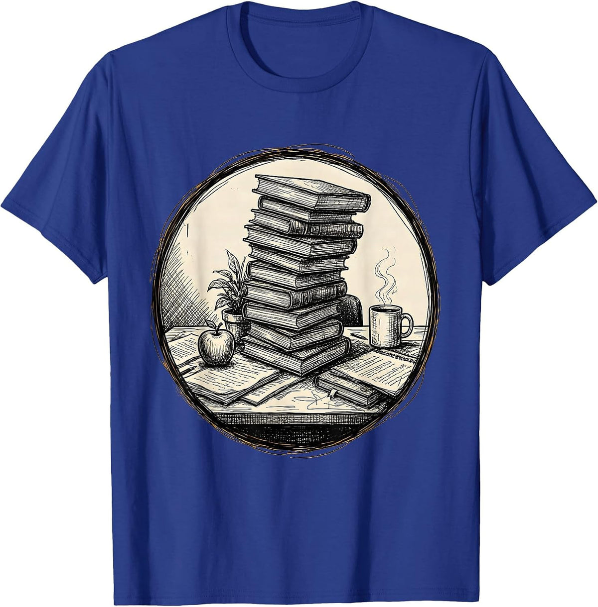 5th Grade Teacher Buried Books Desk Graphic T-Shirt - Royal Blue