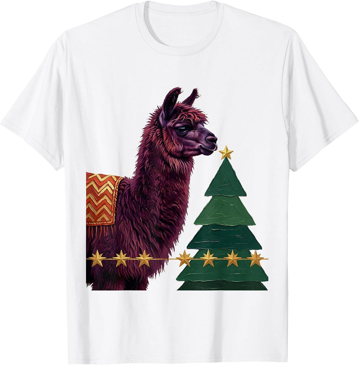 Men's Llama Christmas Broad Side-Profile Animal Lover Holiday T-Shirt - White