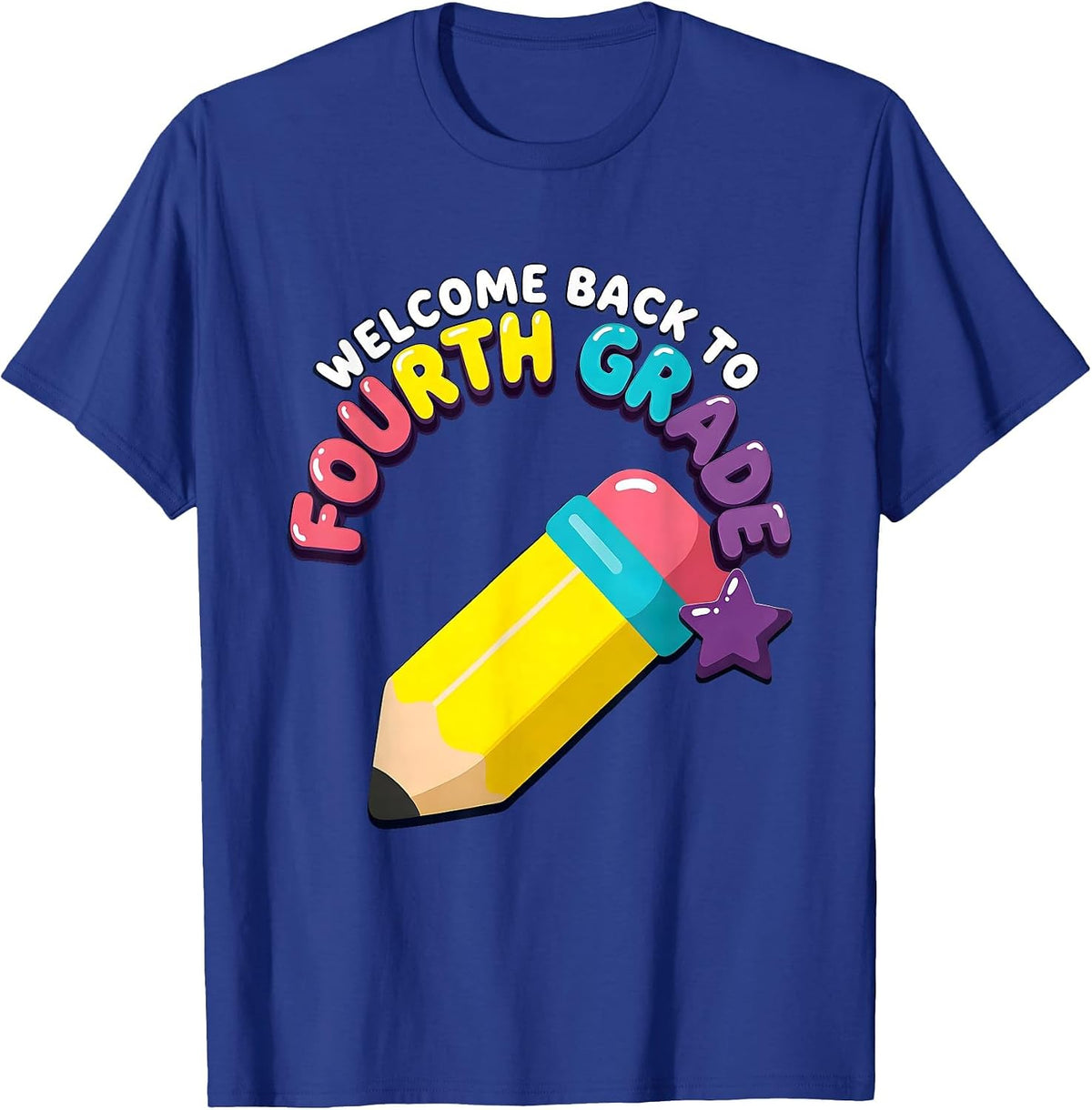Welcome Back To Fourth Grade Playful Teacher Student Back T-Shirt - Royal Blue