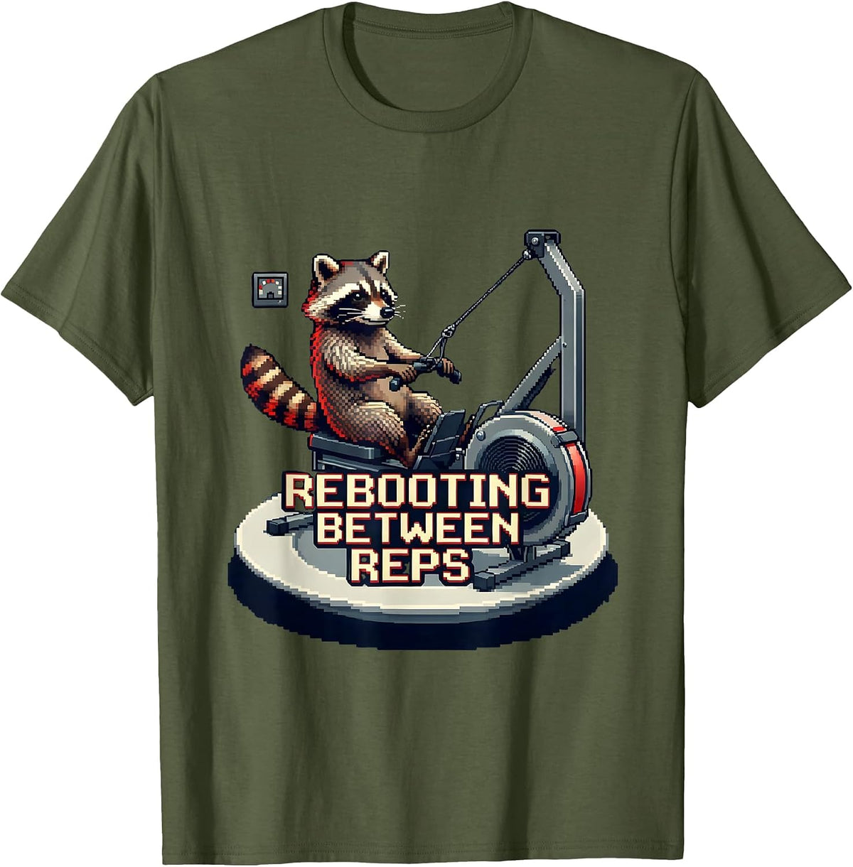 Rebooting Between Reps Funny Gym Workout Animal Humor T-Shirt - Olive Green