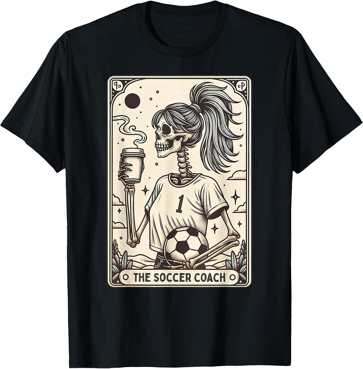 Soccer Coach Tarot Card Halloween Skeleton Soccer Mom Witchy T-Shirt - Black