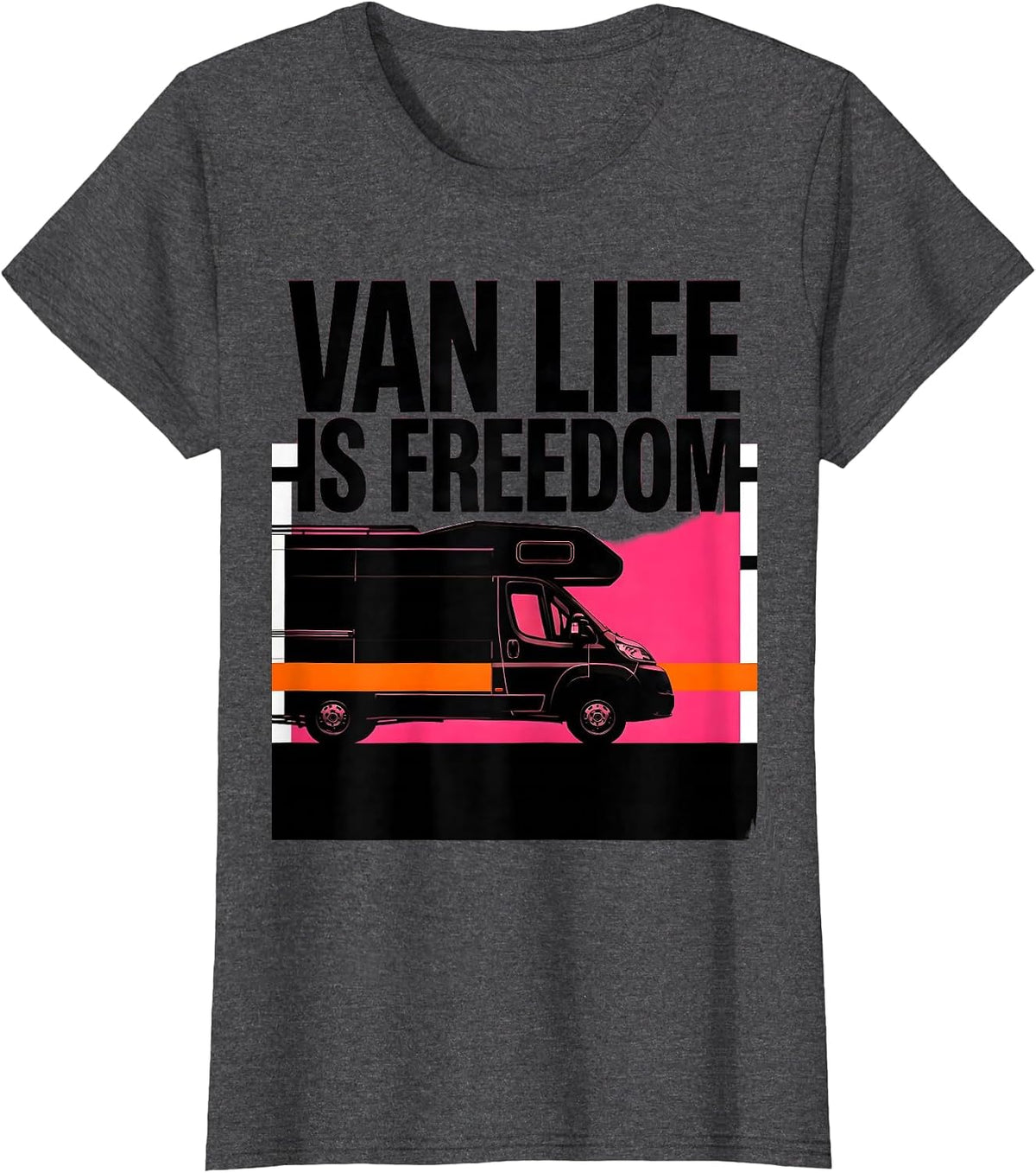Women's Van Life Is Freedom Brutalist Van Dwellers Nomad Retro T-Shirt - Dark Heather Grey