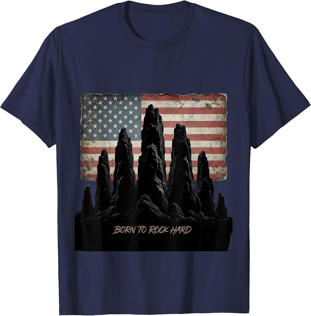 Born to Rock Hard Men's Rock Music Design T-Shirt - Navy Blue