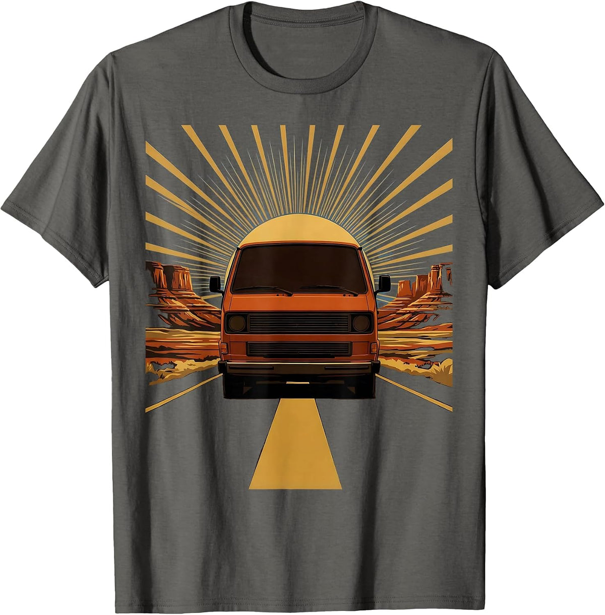 Vintage Tour Van Desert Highway Graphic T-Shirt - Asphalt Grey