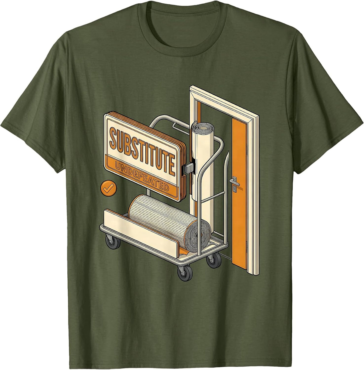 Substitute Undefeated Funny Retro Teacher Substitute Humor T-Shirt - Olive Green