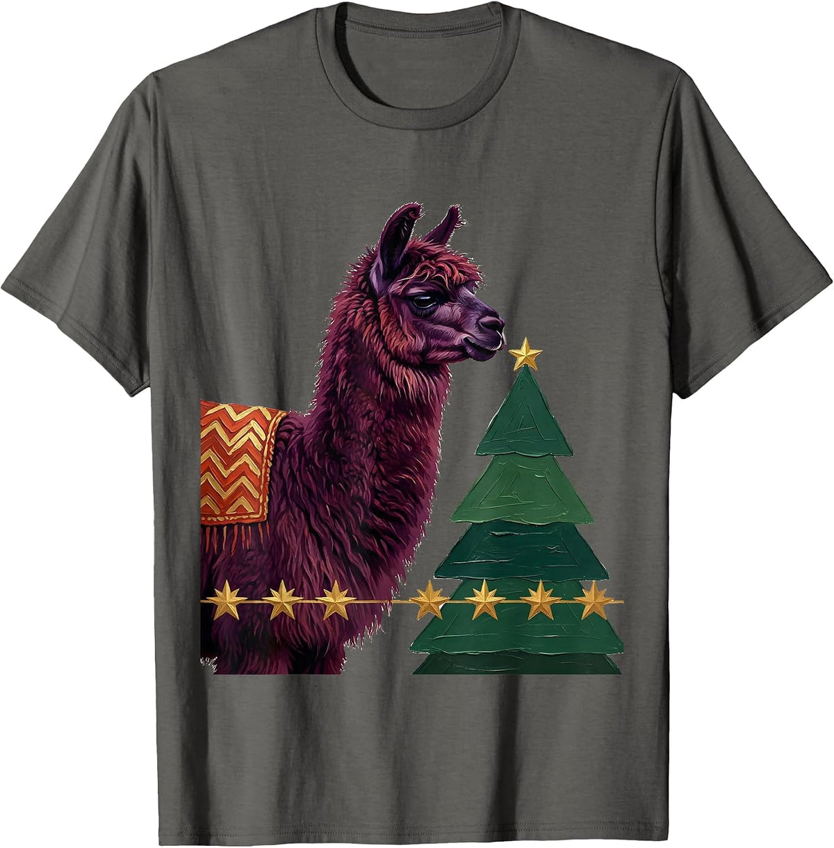 Men's Llama Christmas Broad Side-Profile Animal Lover Holiday T-Shirt - Asphalt Grey