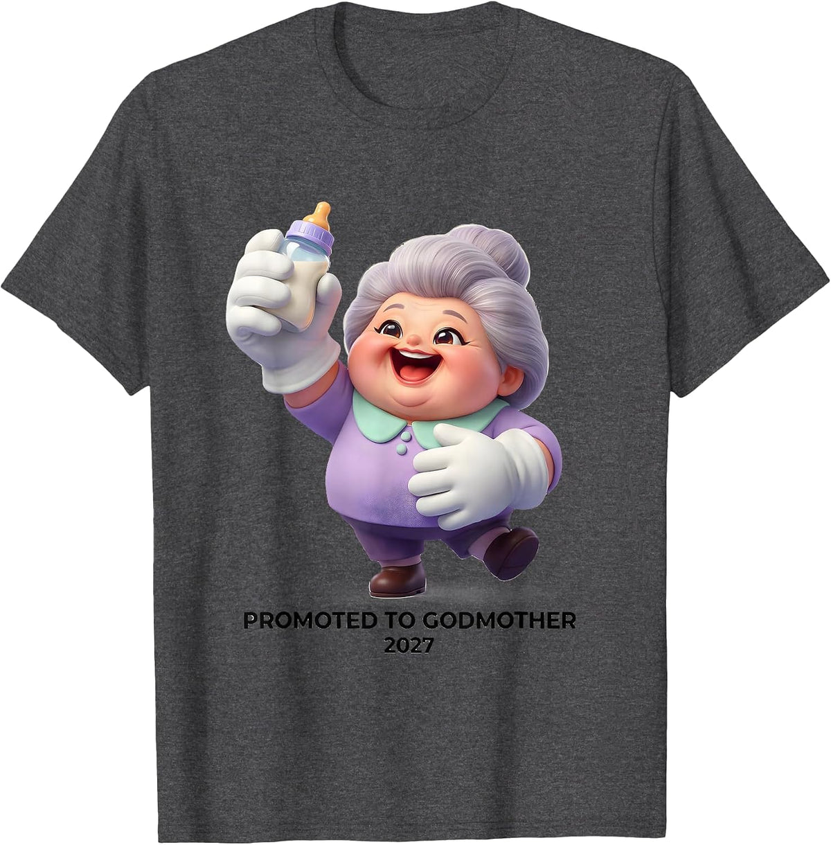 Promoted To Godmother 2027 Cute Kawaii Pregnancy T-Shirt - Dark Heather Grey