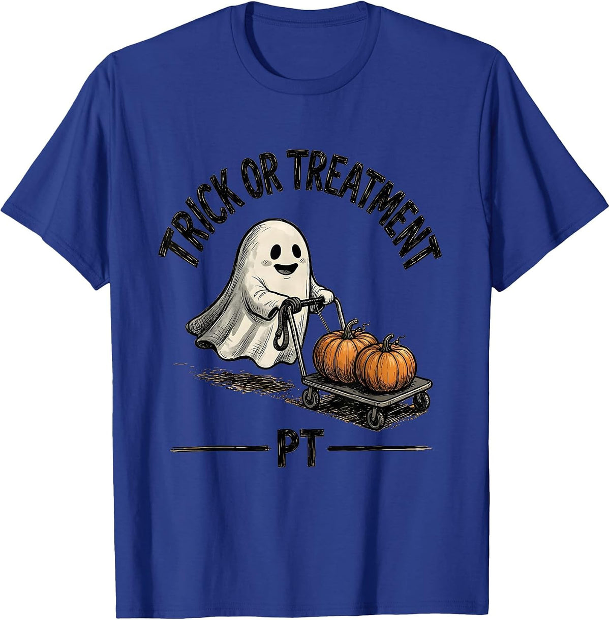 Trick Or Treatment PT Funny Physical Therapy Ghost Halloween T-Shirt - Royal Blue