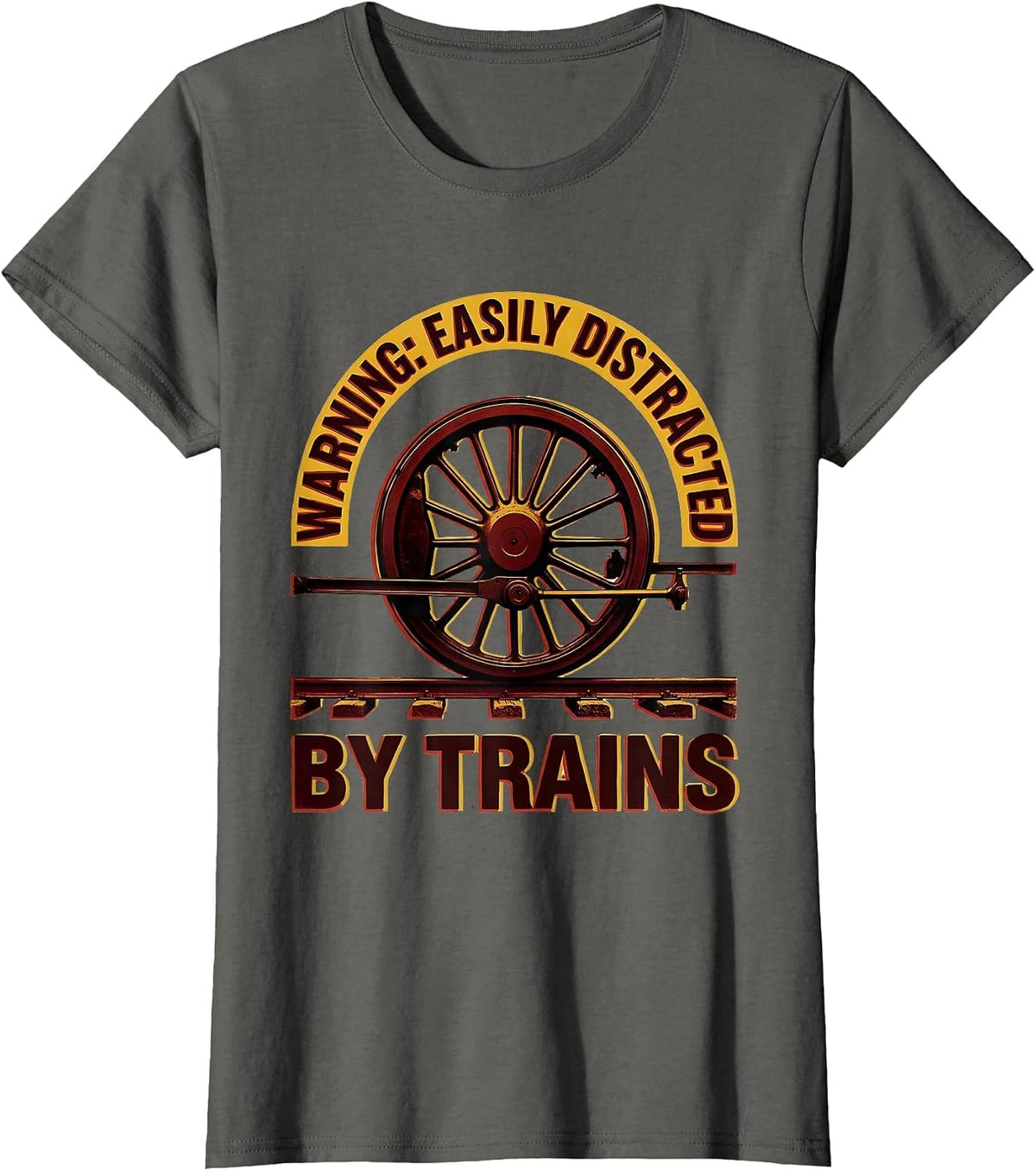 Women's Warning Easily Distracted By Trains Retro Steam Train T-Shirt - Asphalt Grey