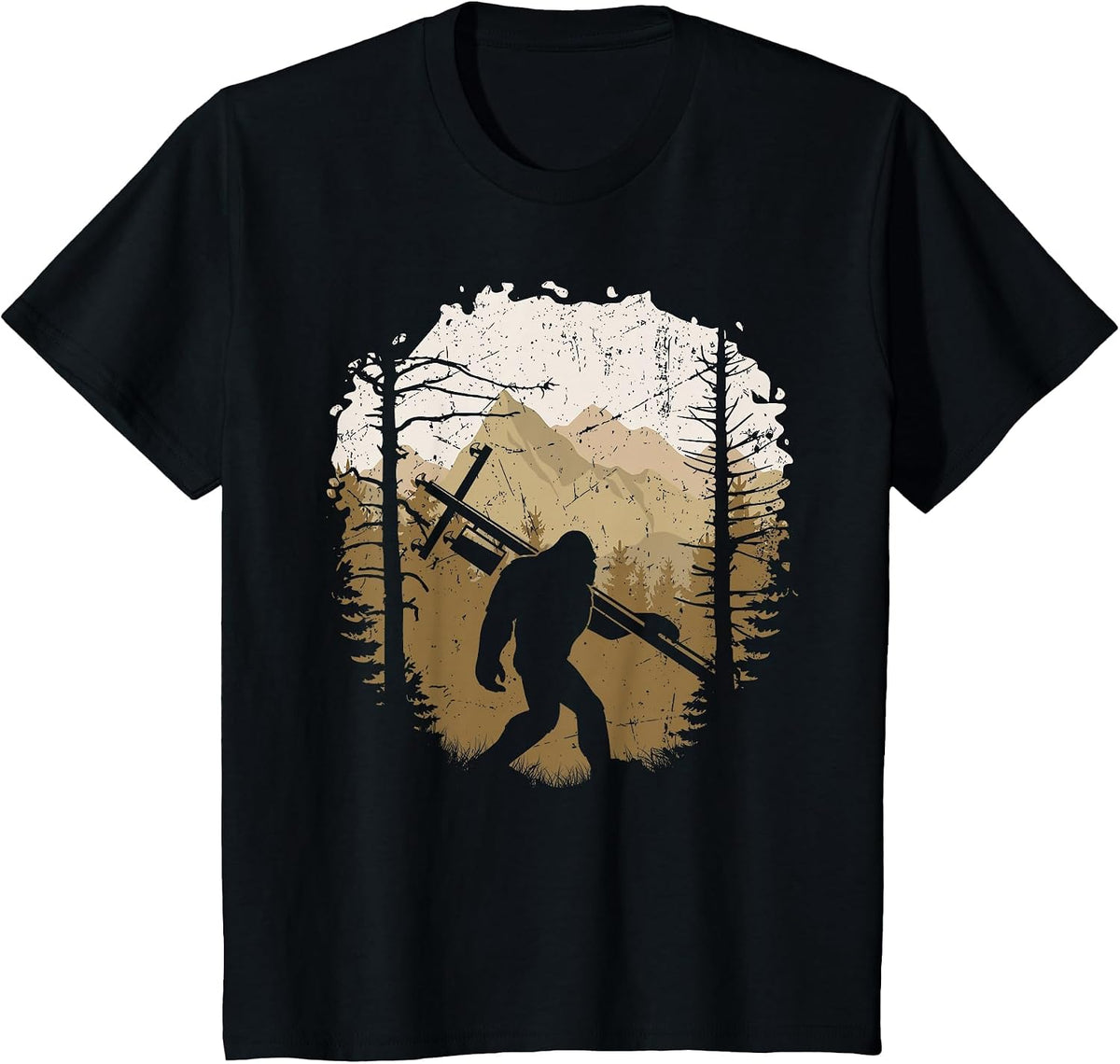 Funny Bigfoot Lineman Power Electrician Sasquatch Lineworker T-Shirt - Black