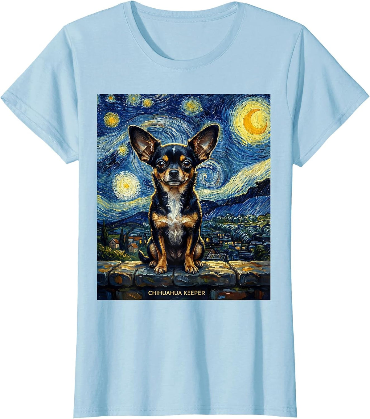 Chihuahua Keeper Van Gogh Style Starry Night Dog Breed T-Shirt - Baby Blue