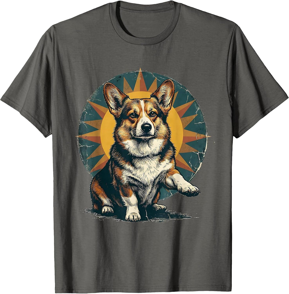 Stern Corgi Distressed Dog Lover Humor T-Shirt - Asphalt Grey