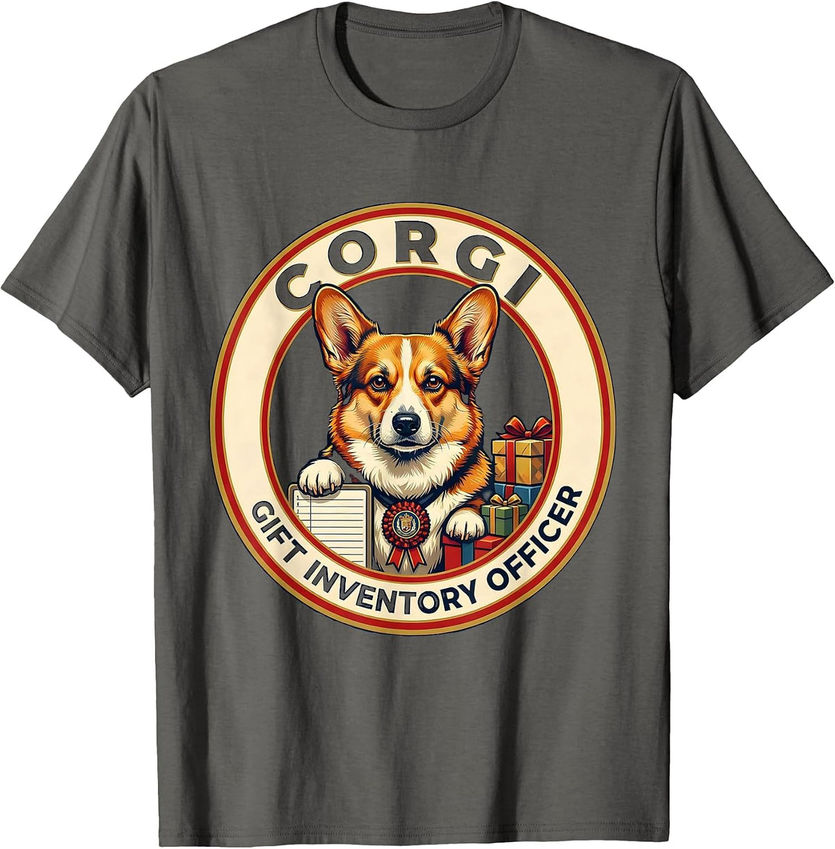 Corgi Gift Inventory Officer Funny Christmas Dog Breed Humor T-Shirt - Asphalt Grey