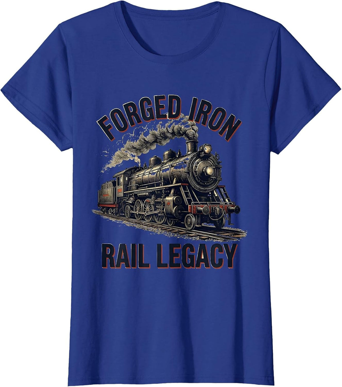 Women's Forged Iron Rail Legacy Vintage Steam Locomotive Railroad T-Shirt - Royal Blue