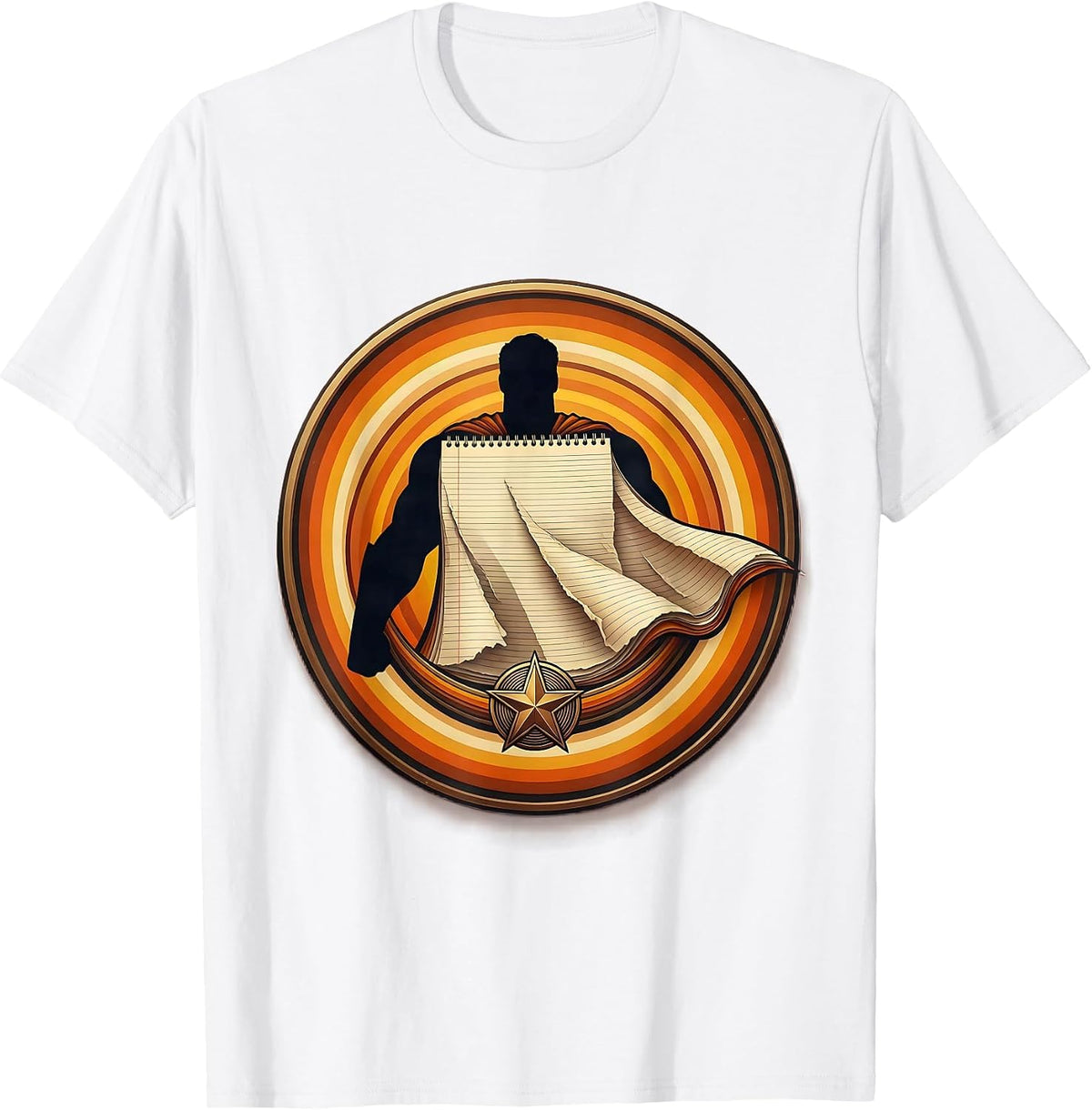Men's Paraprofessional Superhero Notebook Paper Cape T-Shirt - White