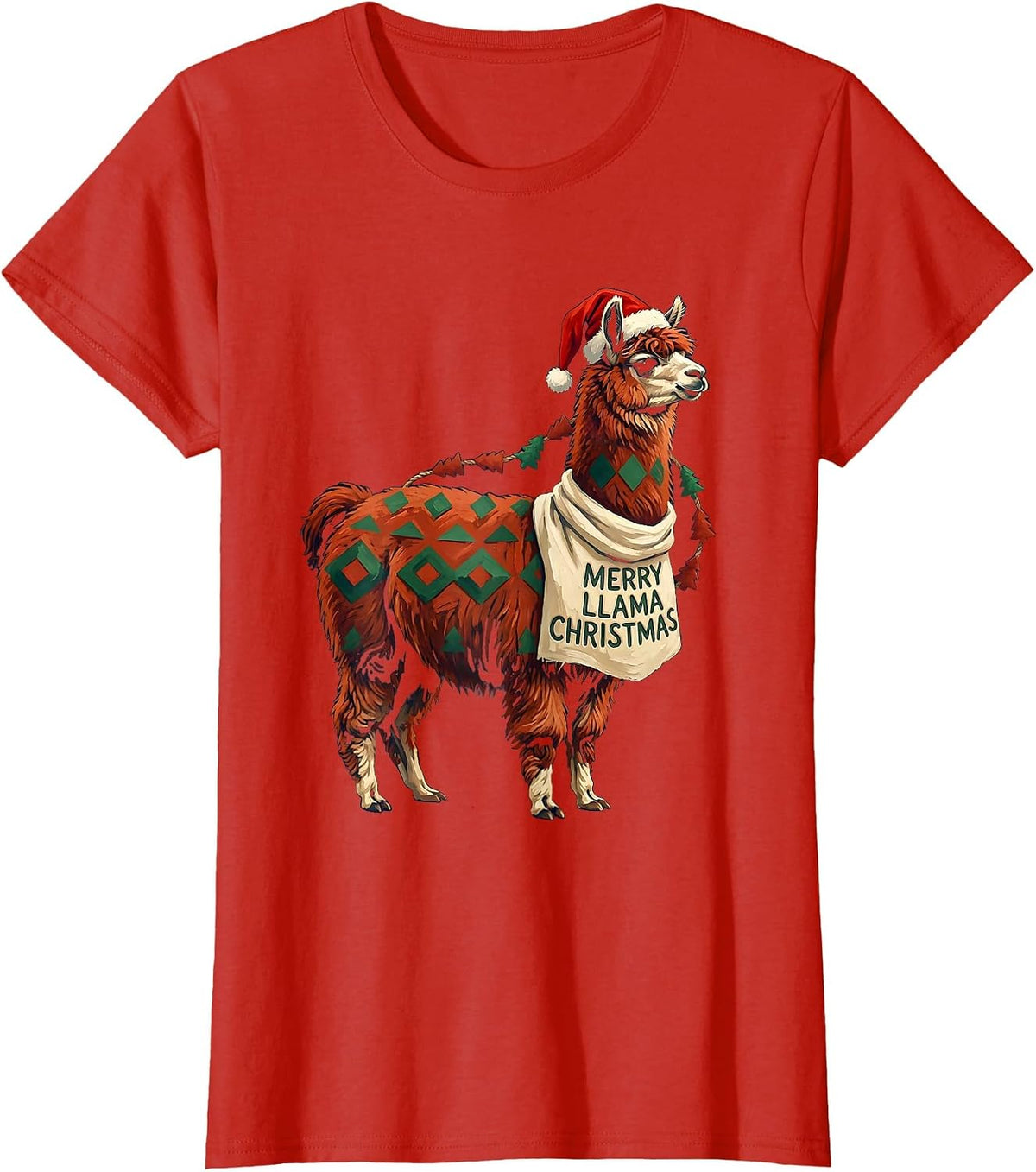 Merry Llama Christmas Funny Llama Lover Animal Humor T-Shirt - Red