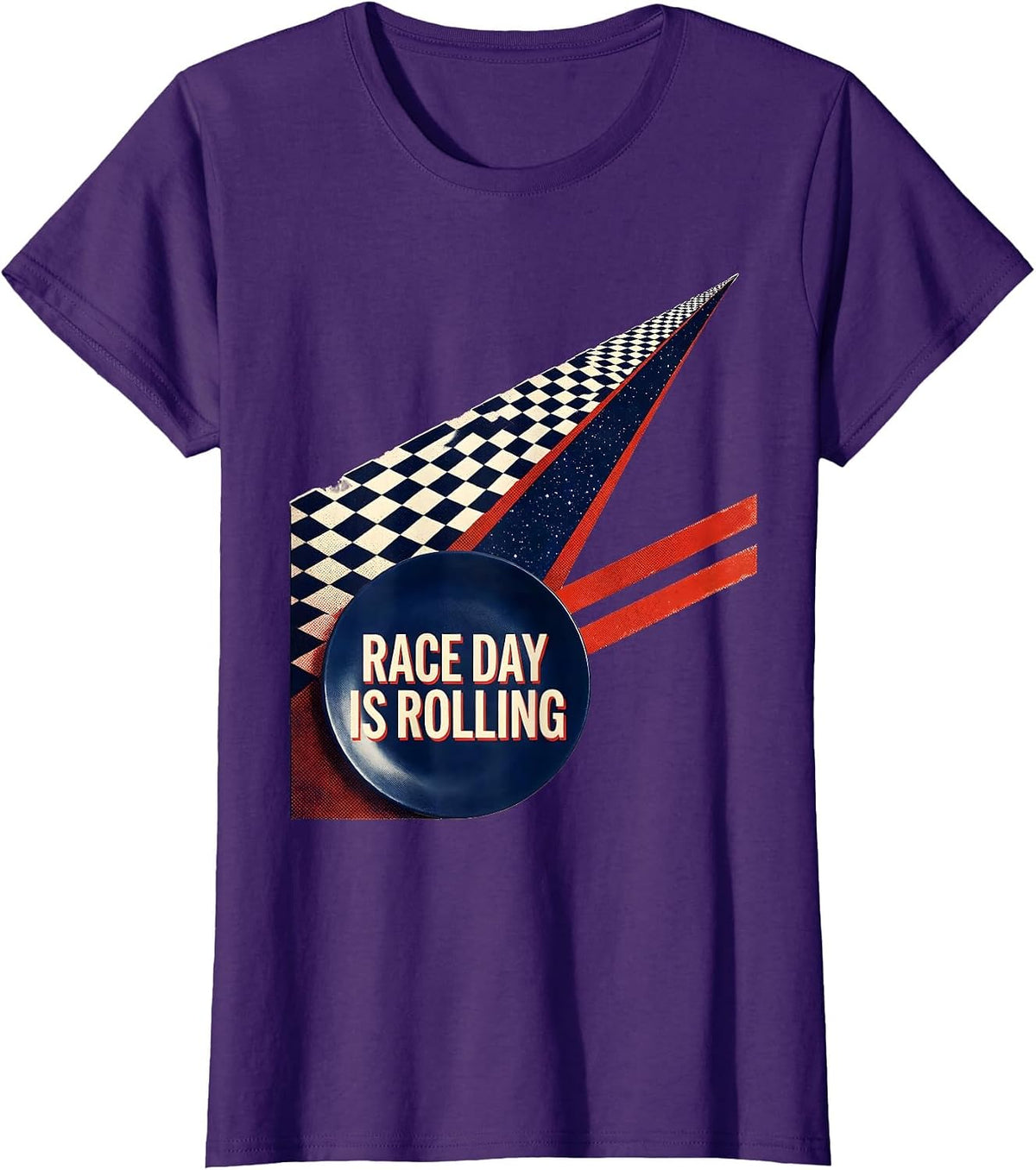 Women's Race Day Is Rolling Risograph Checkered Flag Racing Fan T-Shirt - Purple