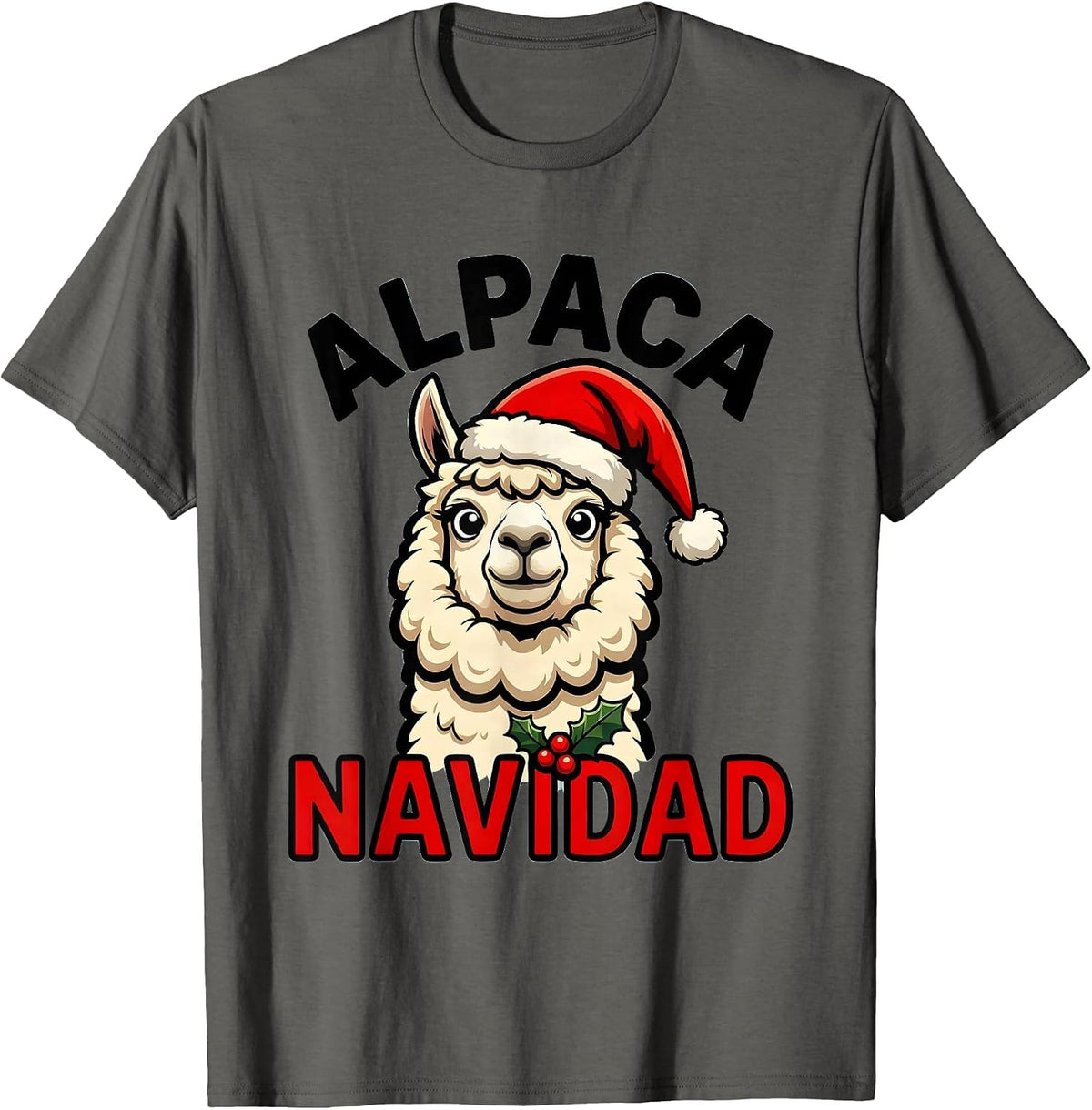 Men's Alpaca Navidad Funny Cartoon Christmas Pun Novelty Gift T-Shirt - Asphalt Grey