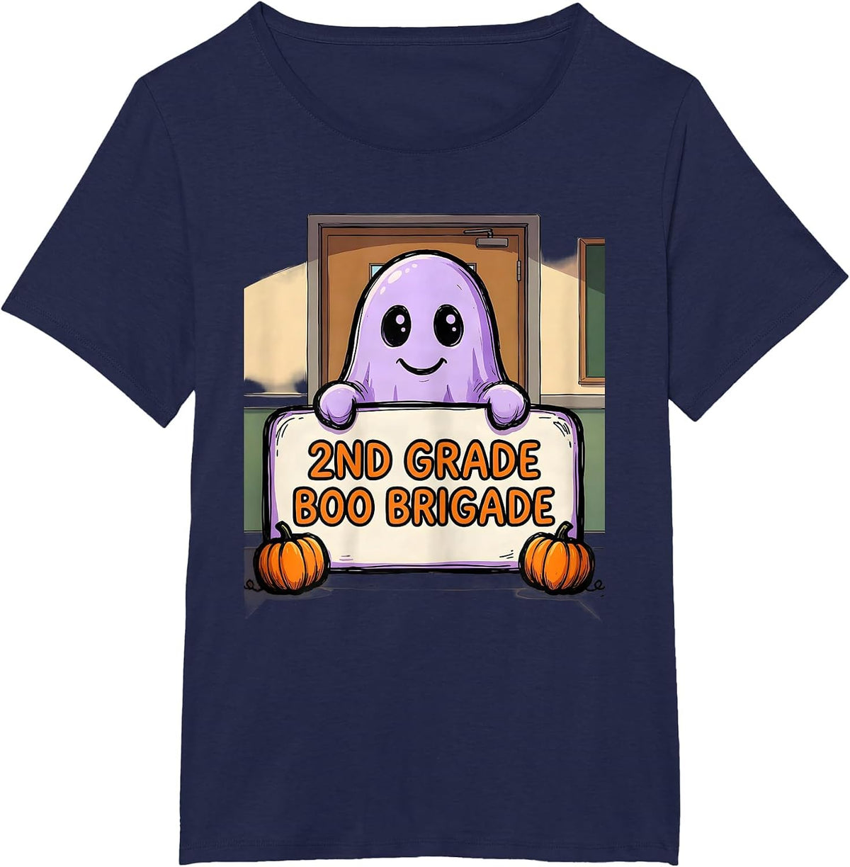 Women's 2nd Grade Boo Brigade Spooky Second Grade Halloween Teacher T-Shirt - Navy Blue