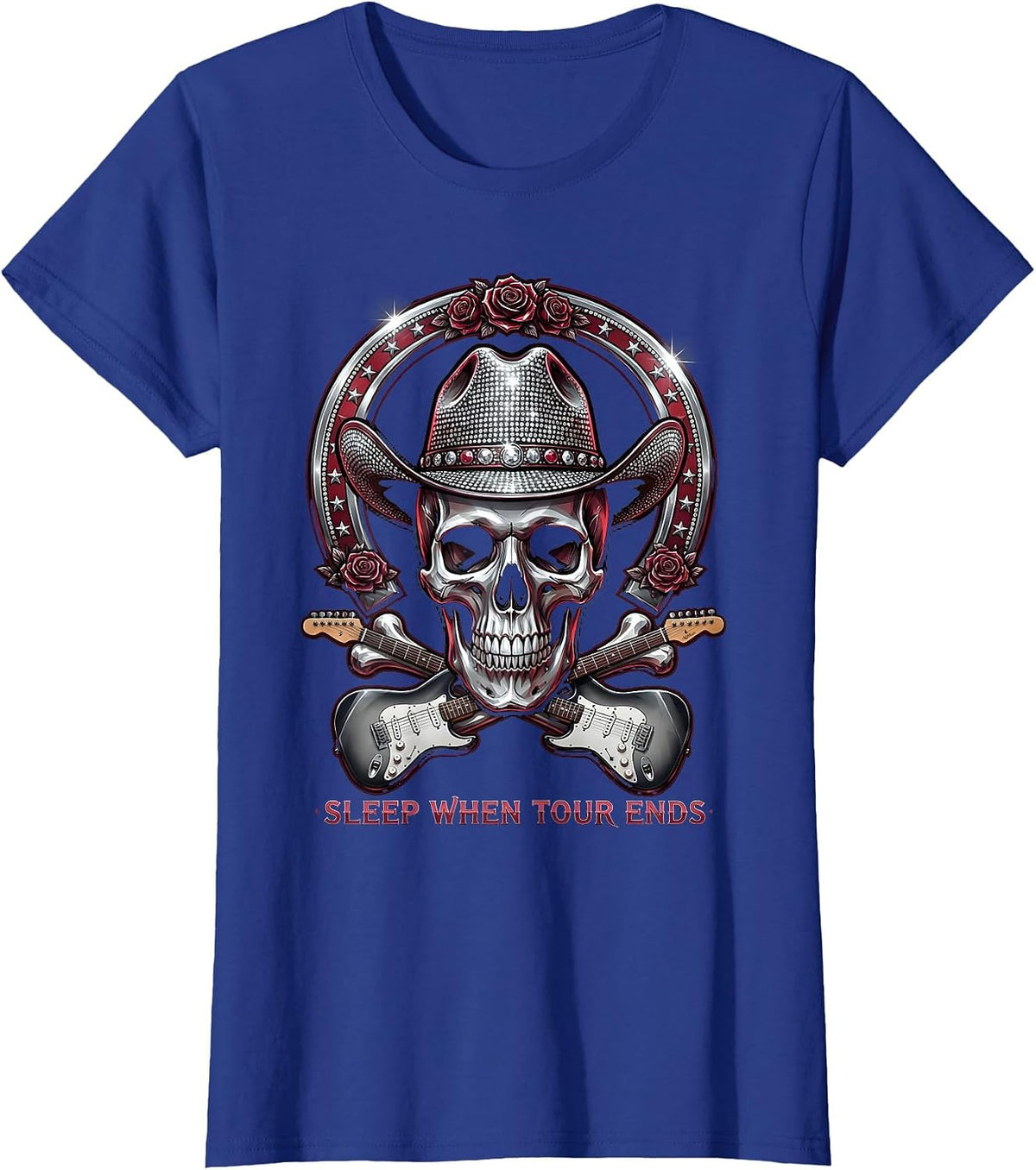 Women's Sleep When Tour Ends Metal Band Graphic Design T-Shirt - Royal Blue