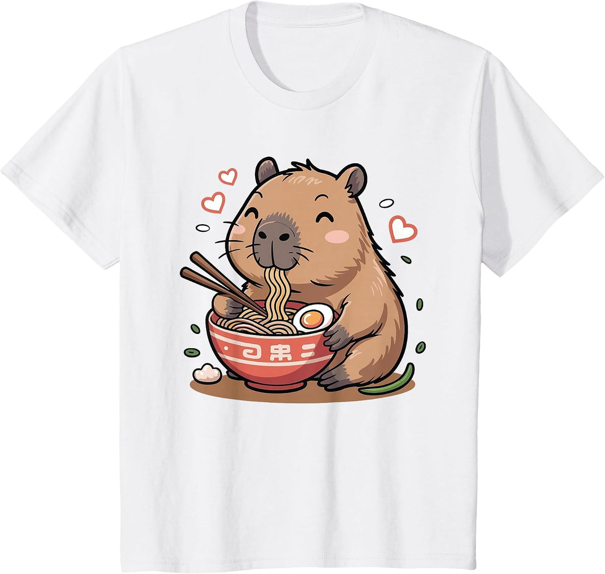 Capybara Eating Ramen Noodles Japanese Art Cute Capybara T-Shirt - White