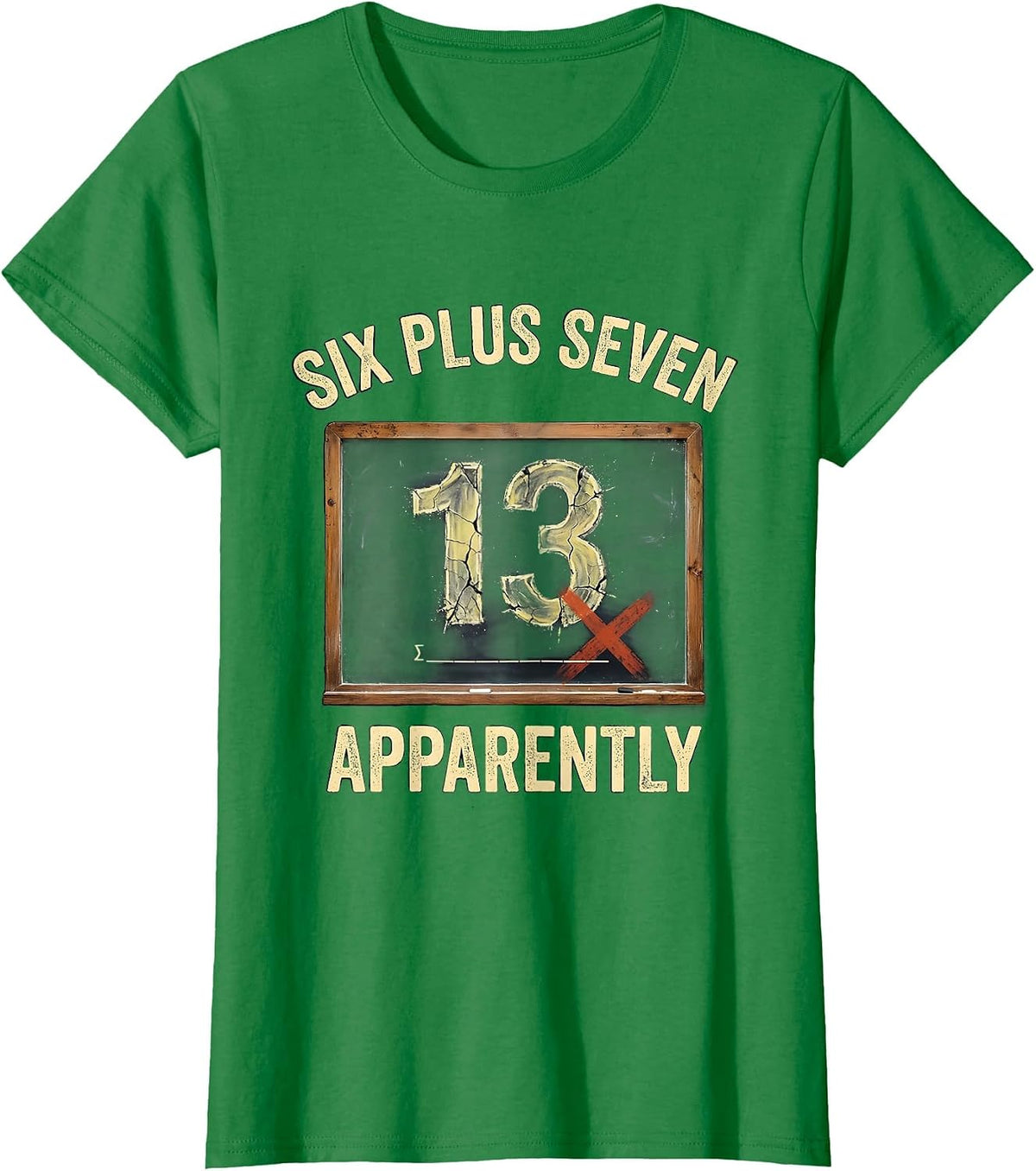 Six Plus Seven, Apparently Funny Math Teacher Meme Classroom T-Shirt - Kelly Green