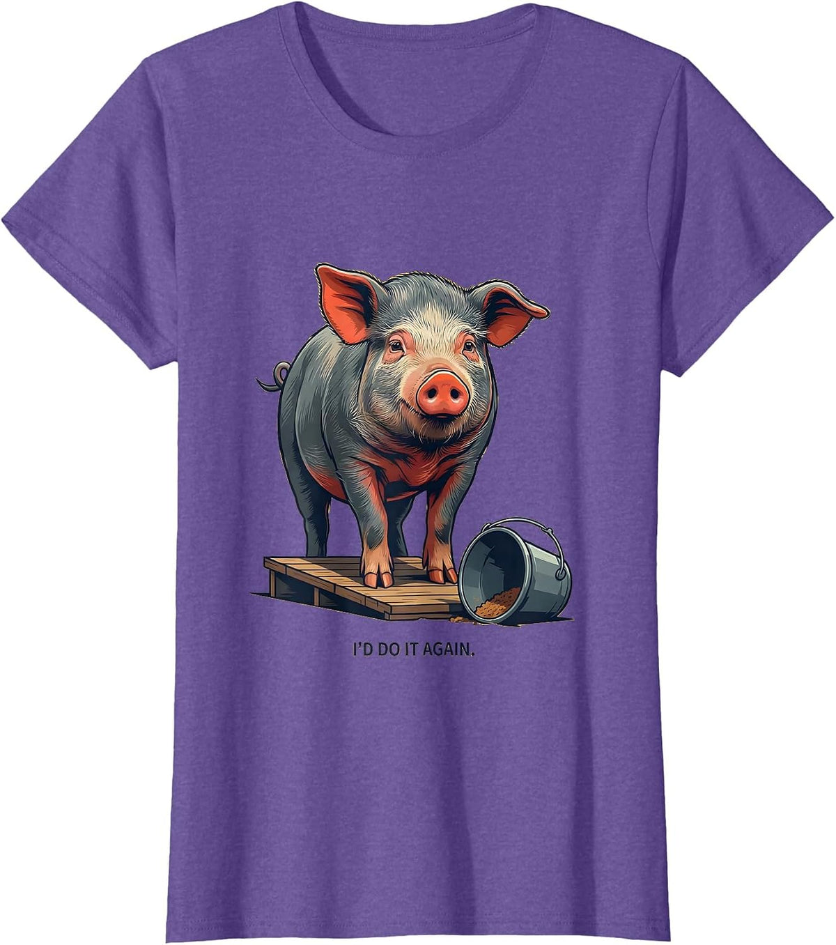 I'd Do It Again Funny Pig Photobooth Portrait Animal Lover T-Shirt - Purple Heather