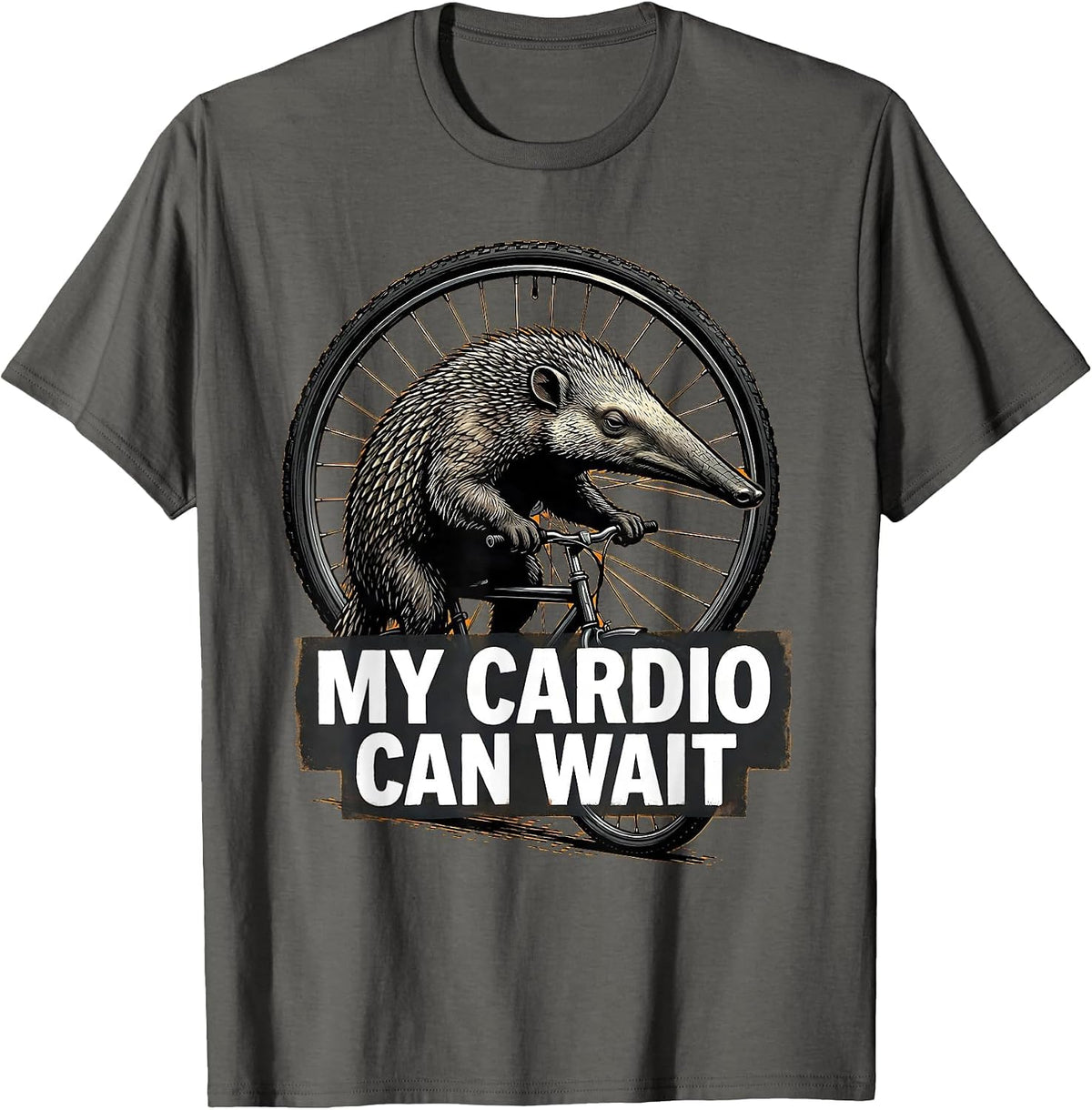My Cardio Can Wait Funny Gym Aardvark Workout Humor T-Shirt - Asphalt Grey