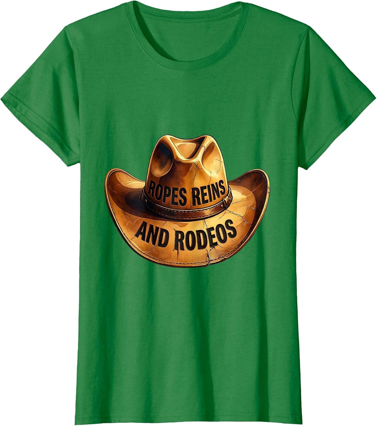 Women's Ropes Reins and Rodeos Cowgirl Design T-Shirt - Kelly Green