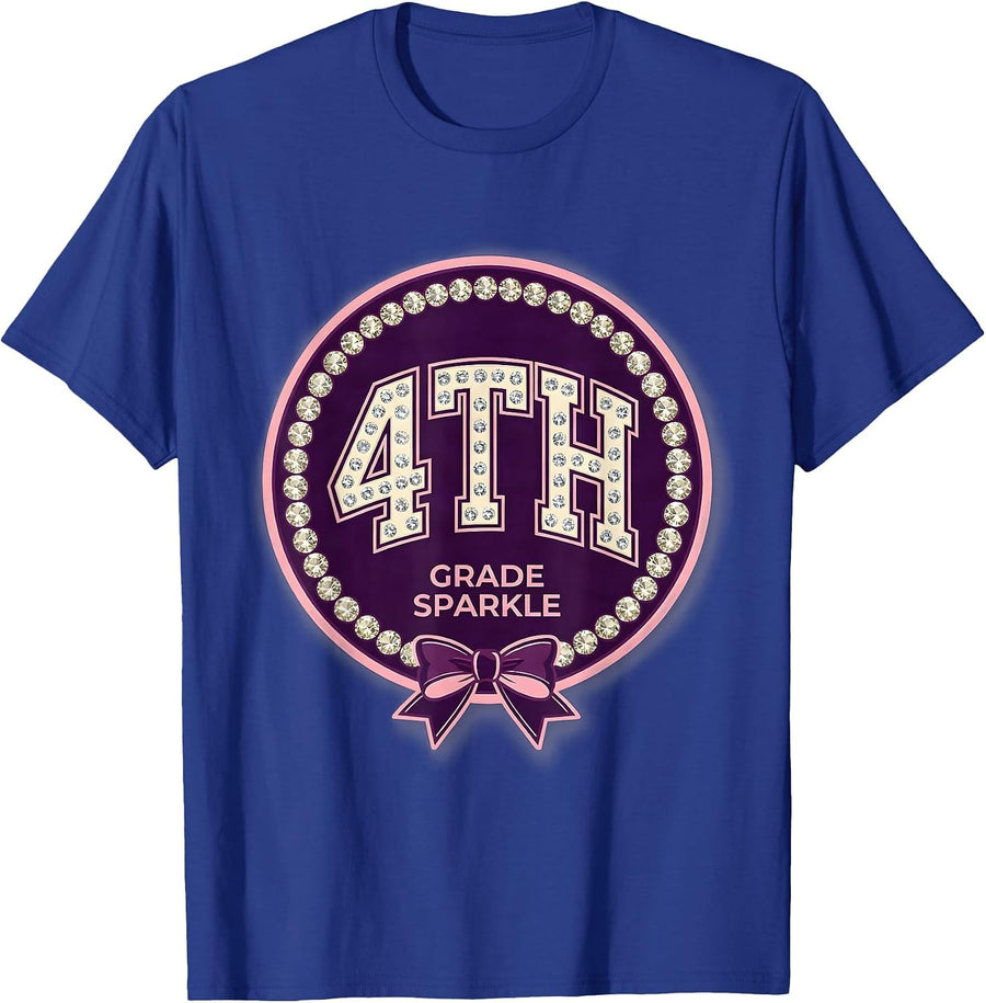 4th Grade Sparkle Sparkle Varsity Coquette Bow Back T-Shirt - Royal Blue