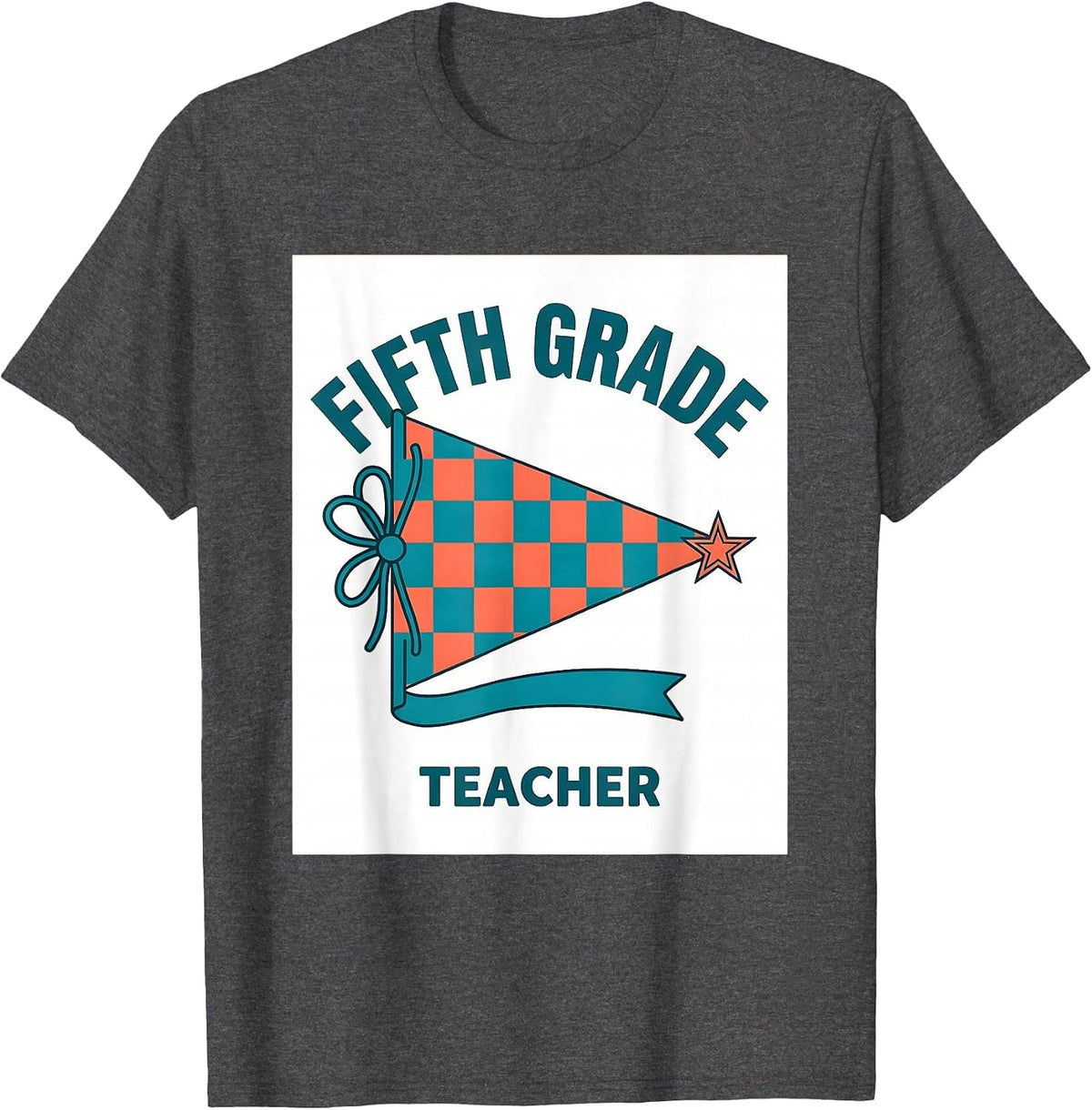 Fifth Grade Teacher Flat Vector Pennant Back to School T-Shirt - Dark Heather Grey