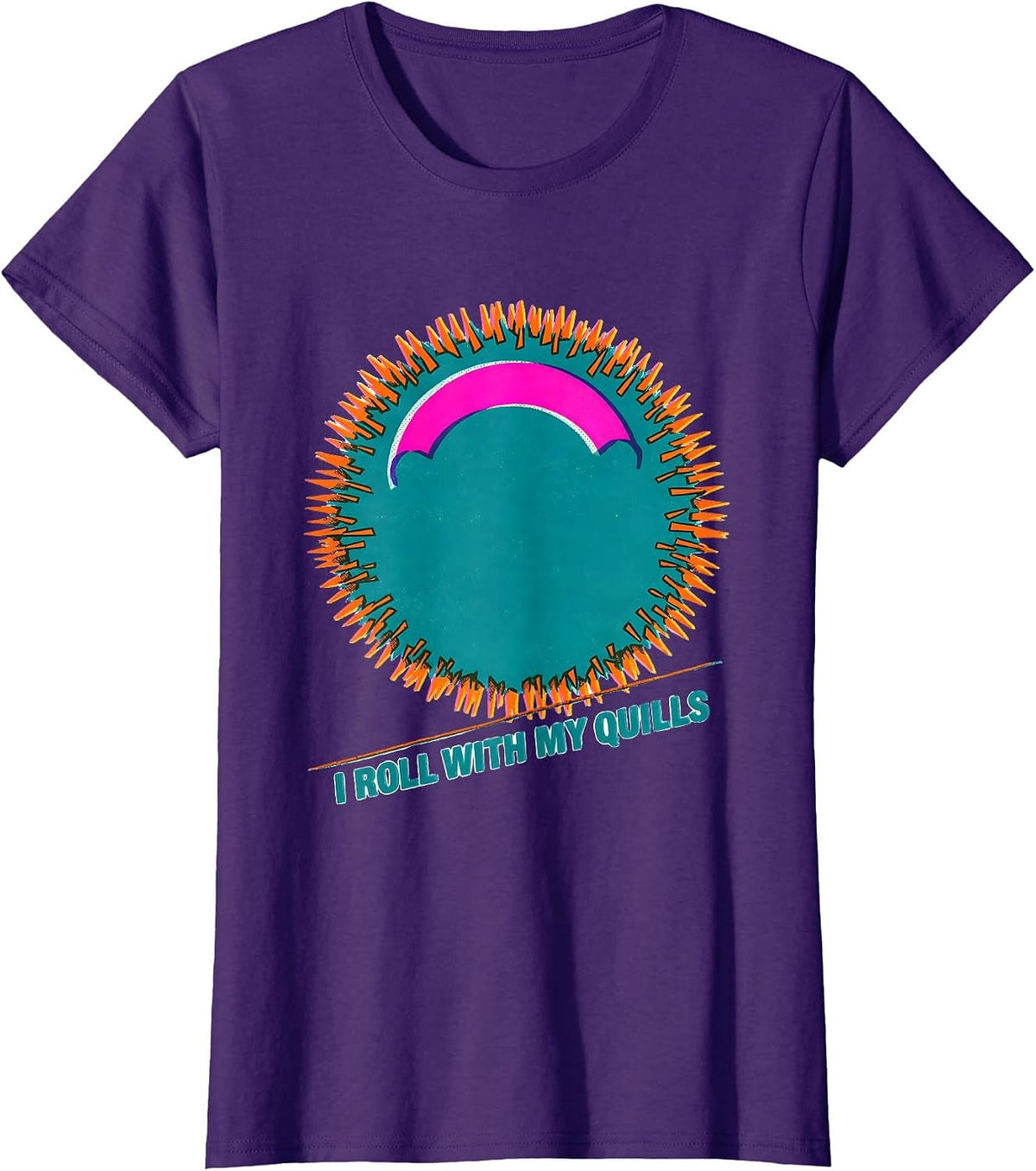 Women's I Roll With My Quills Whimsical Hedgehog Lover Animal Humor T-Shirt - Purple