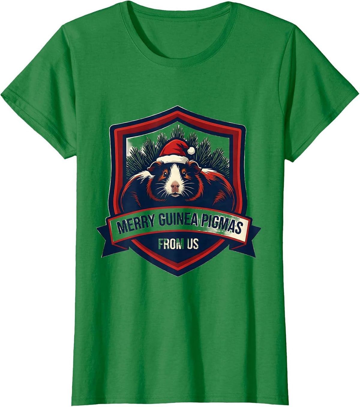 Women's Merry Guinea Pigmas From Us Cute Santa Hat Guinea Pig Lover T-Shirt - Kelly Green
