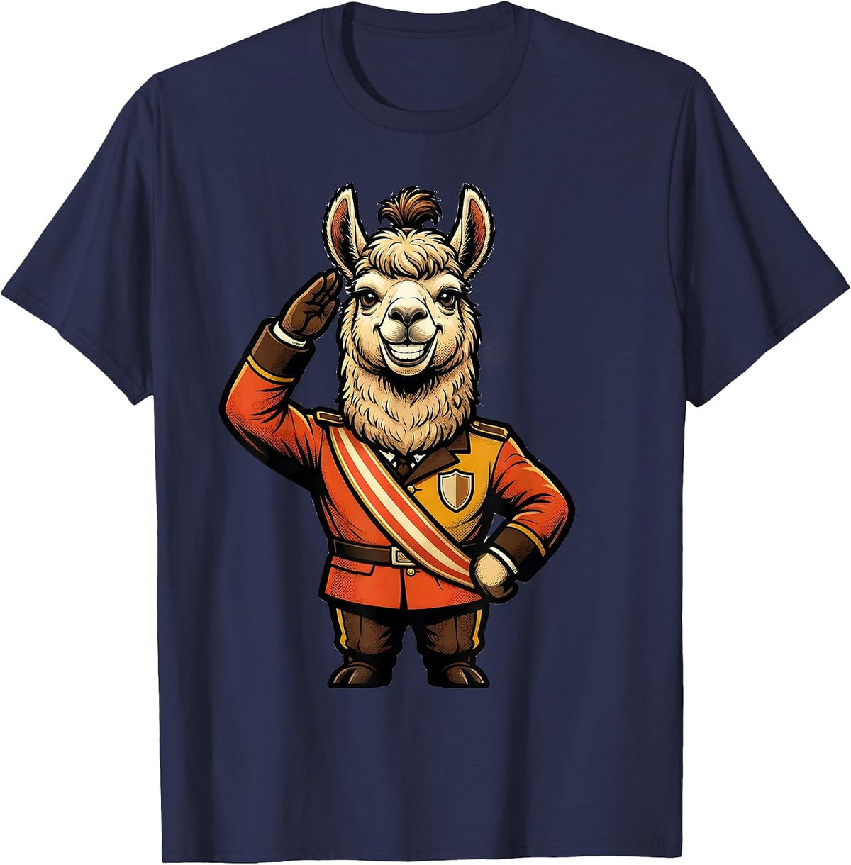 Men's Oversized-Head Llama Retro Advertising Mascot Novelty T-Shirt - Navy Blue