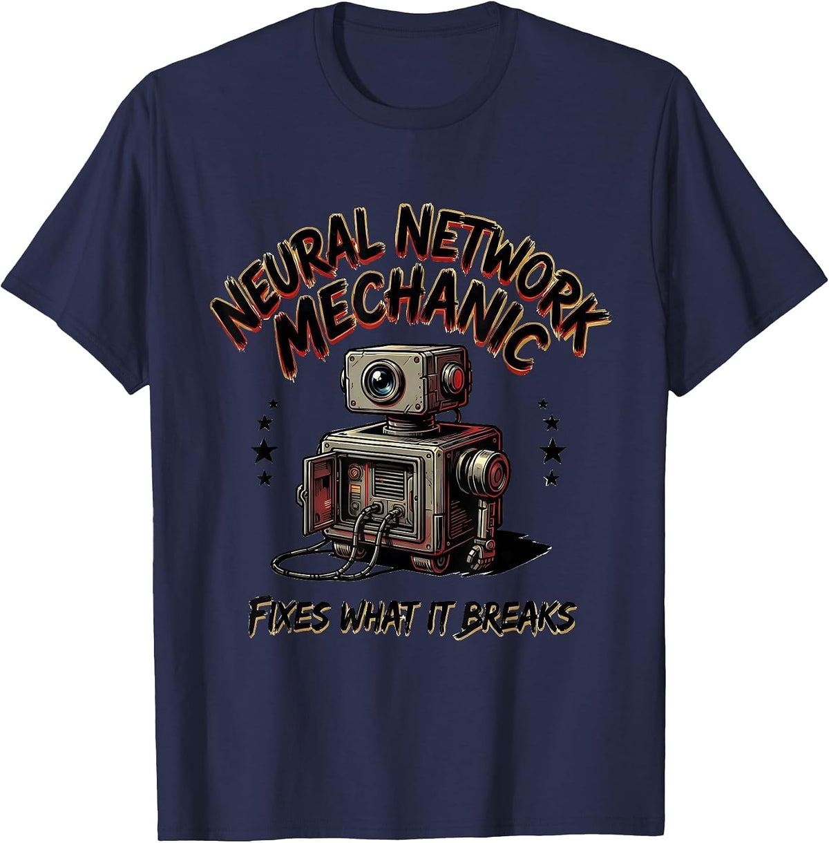 Men's Neural Network Mechanic — Fixes What It Breaks Funny Tech T-Shirt - Navy Blue