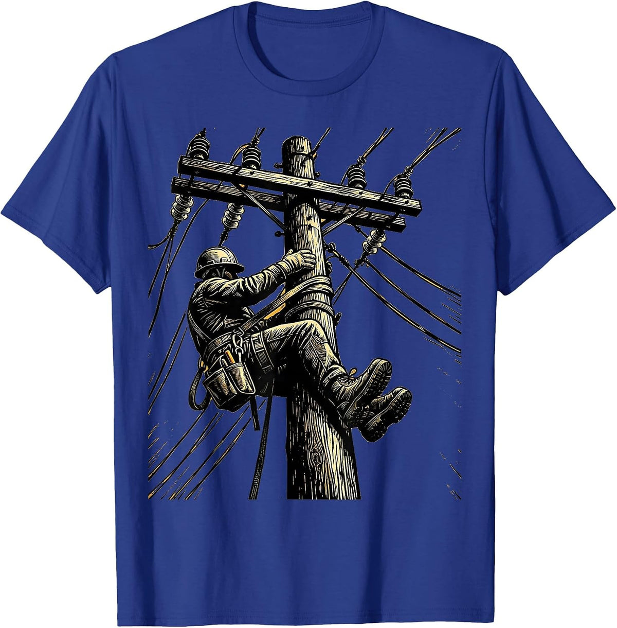 Lineman Utility Pole Climber Graphic Tee T-Shirt - Royal Blue