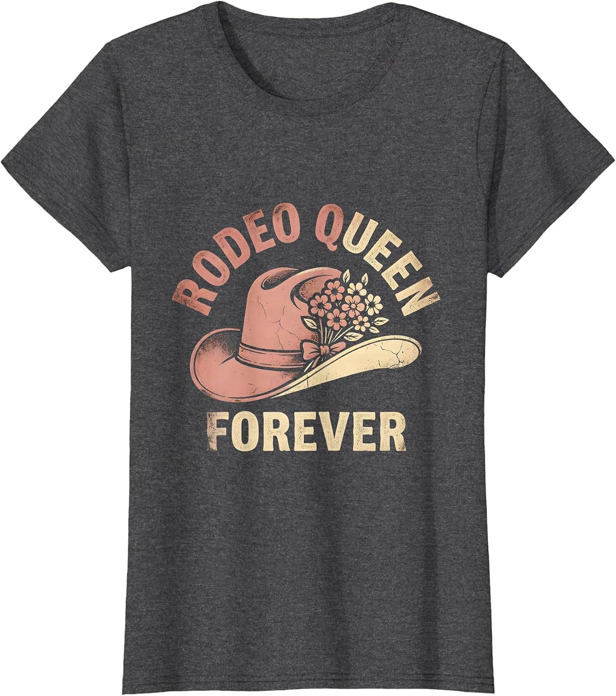 Women's Rodeo Queen Forever Western Cowgirl Design T-Shirt - Dark Heather Grey
