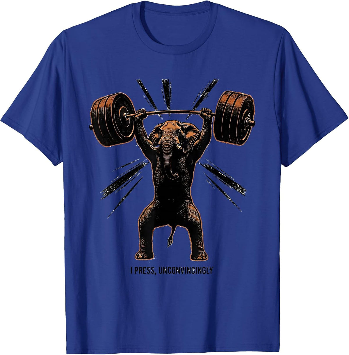 I Press, Unconvincingly Funny Gym Workout Weightlifting T-Shirt - Royal Blue
