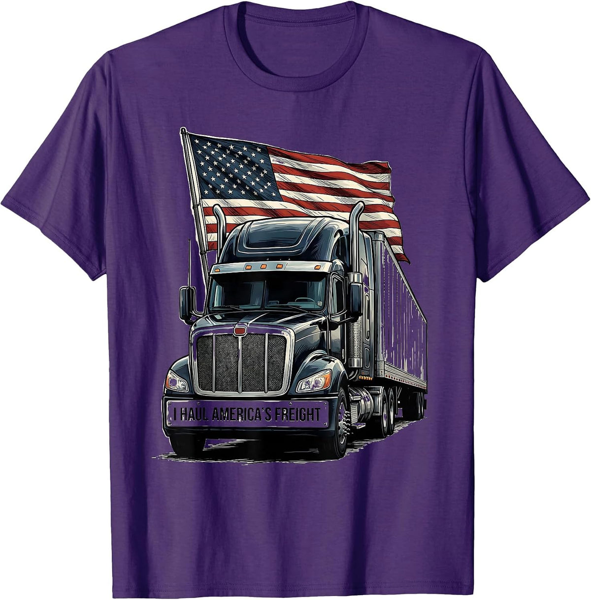 I Haul America's Freight Patriotic Semi Truck Driver Trucker T-Shirt - Purple