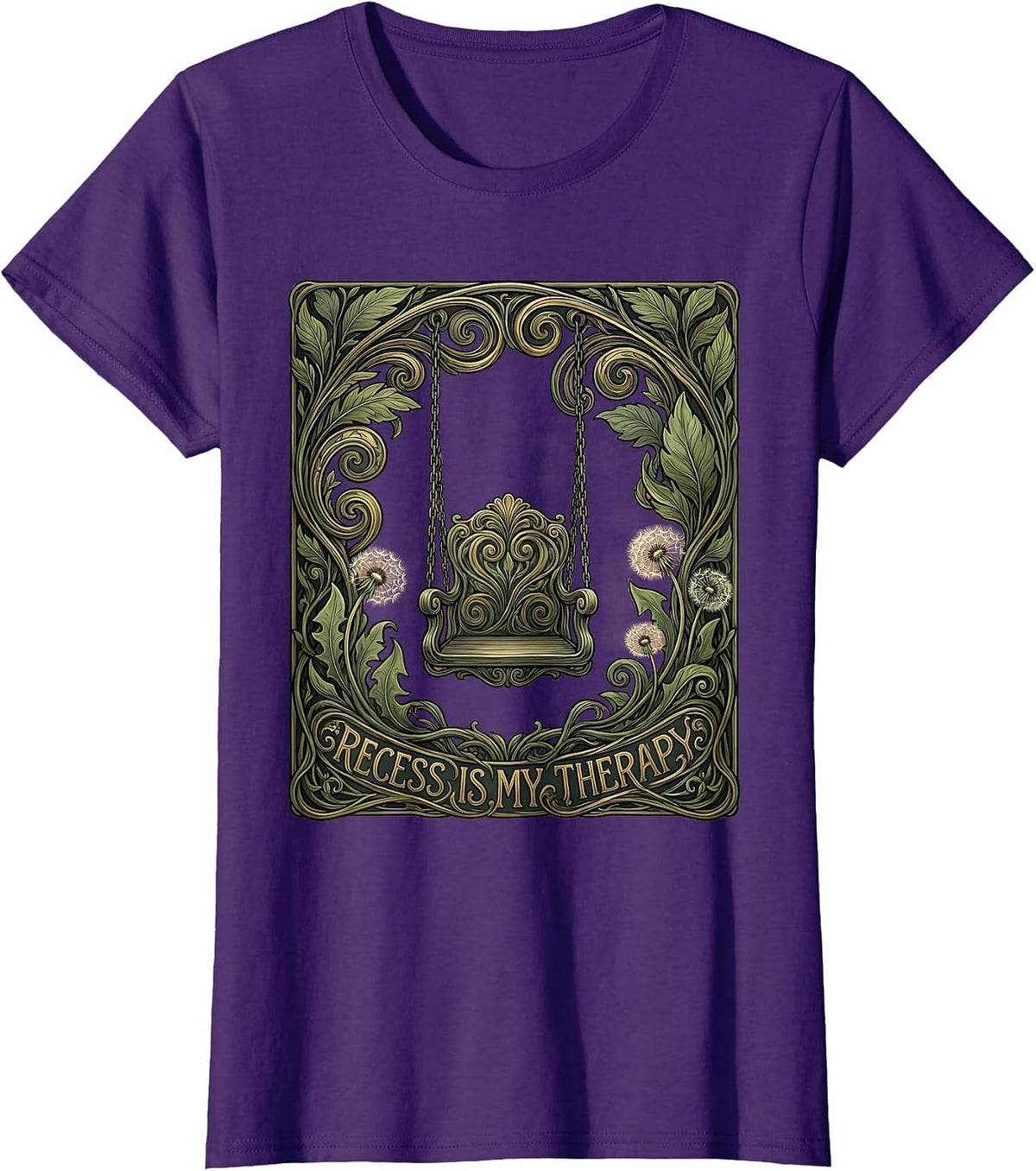 Women's Recess Is My Therapy 5th Grade Teacher Design T-Shirt - Purple