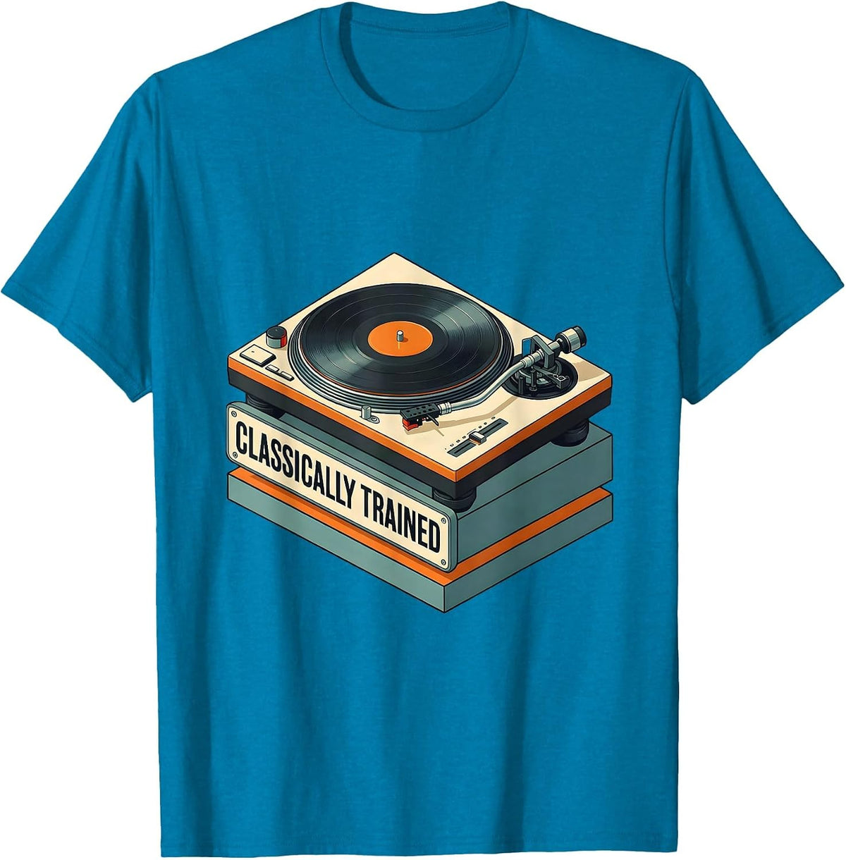 Classically Trained Vinyl Turntable Retro Isometric T-Shirt - Sapphire Blue