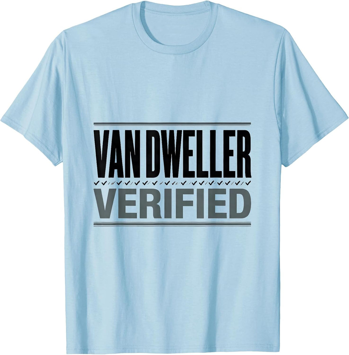 Men's Van Dweller, Verified Funny Van Life Nomad Road-Trip Humor T-Shirt - Baby Blue