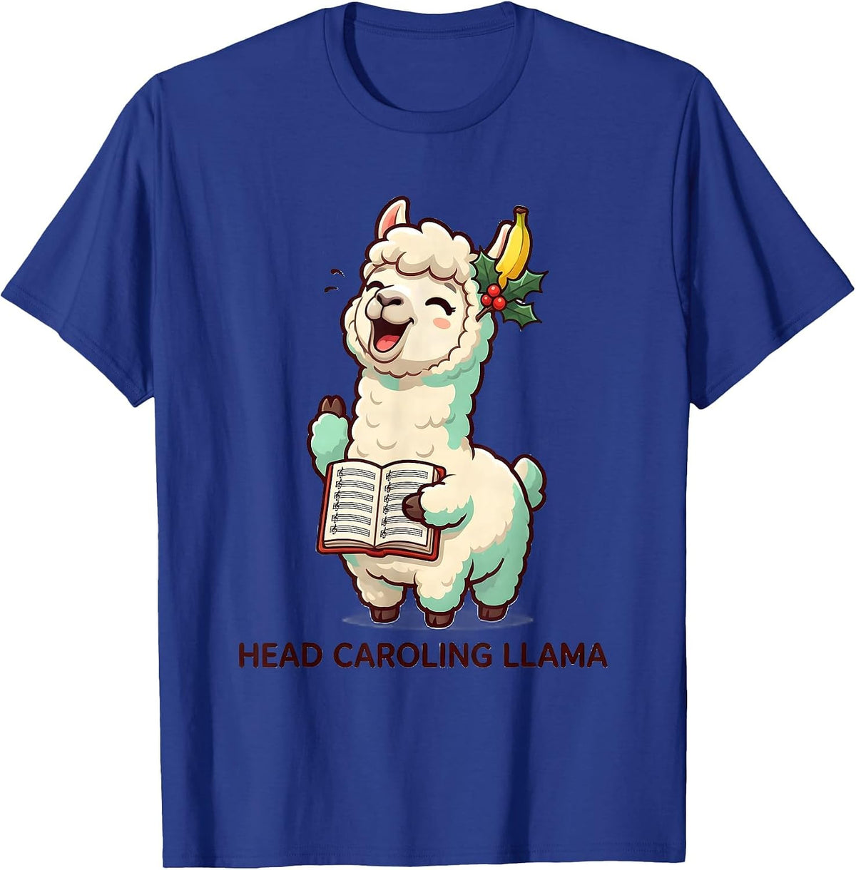 Men's Head Caroling Llama Cute Kawaii Christmas Llama Lover Gift T-Shirt - Royal Blue