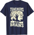 Teachers Love Brains Halloween Costume Boo Trick Teach Funny T-Shirt - Navy Blue