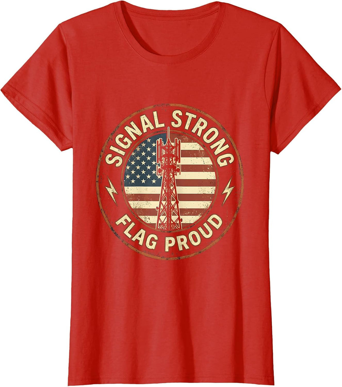 Signal Strong, Flag Proud Vintage Ham Radio Design T-Shirt - Red