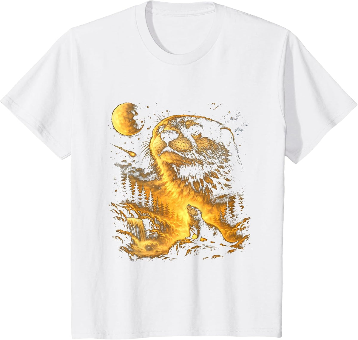 Retro Otter Howling to The Moon Meme 90s Animal Meme Graphic T-Shirt - White