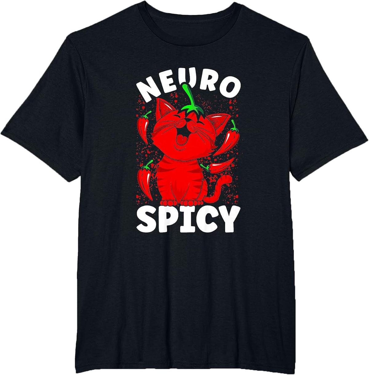 Neurospicy Funny Neurodivergent ADHD ASD Autism Cat Lover T-Shirt - Black