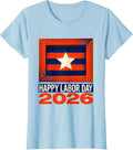 Women's Happy Labor Day 2026 Patriotic Union Pride Graphic T-Shirt - Baby Blue