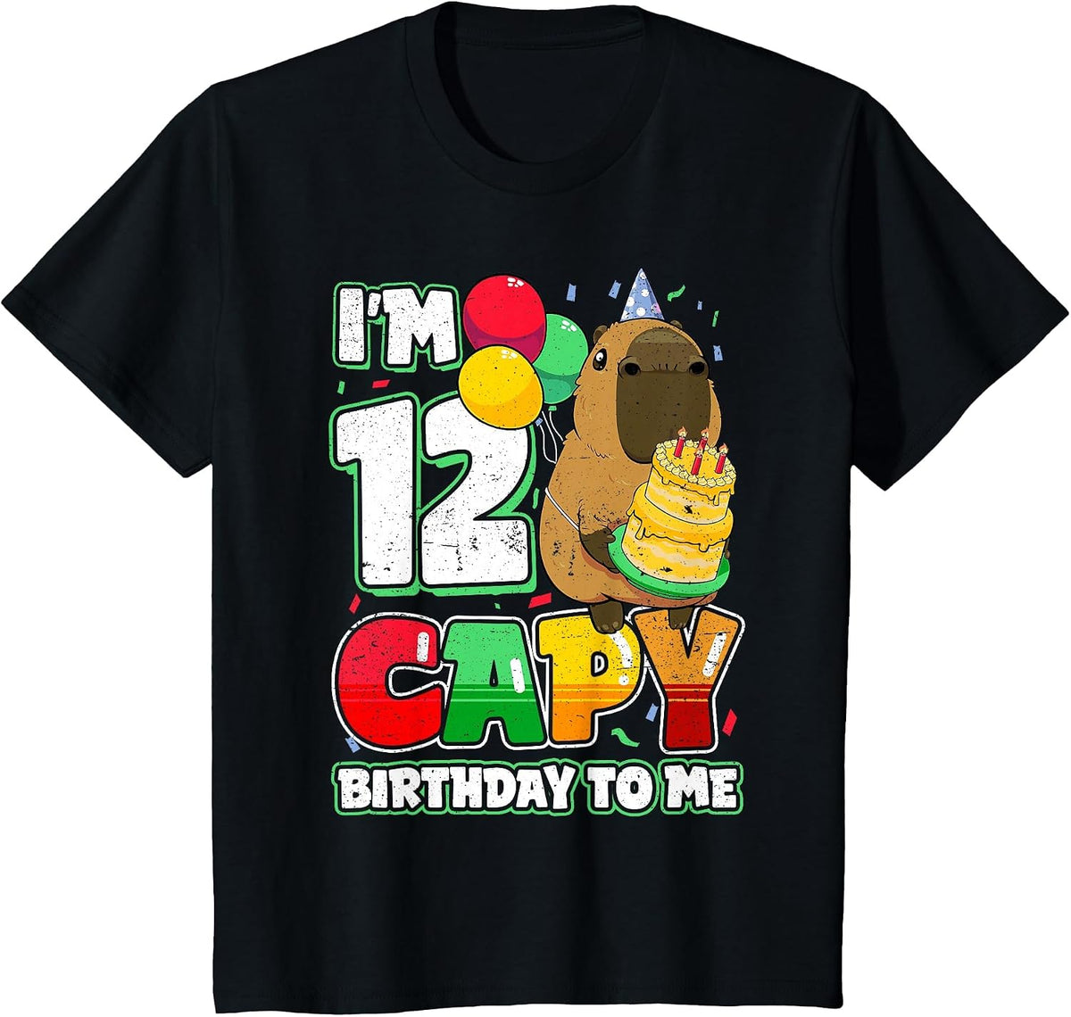 12 Years Old Capy Birthday to me 12th Birthday Capybara T-Shirt - Black